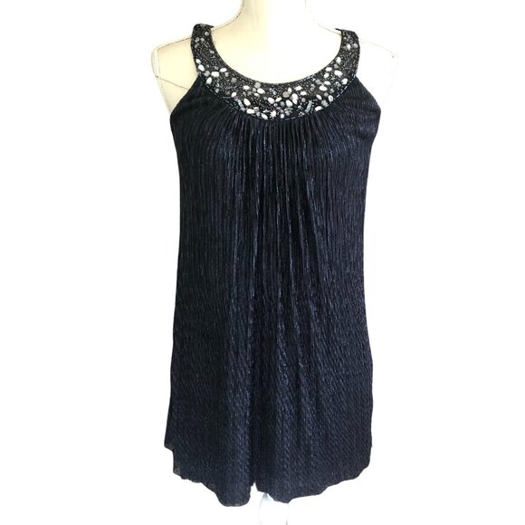 Caché Blue Metallic Beaded Sequin Tank Dress Size 0 Evening Party Cocktail - Picture 1 of 10